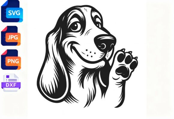 Waving Basset Hound Dog SVG Clipart