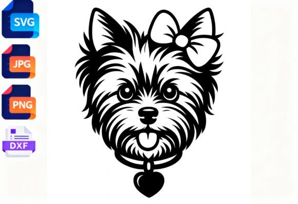 Yorkie Dog SVG Bow Heart Collar Dog