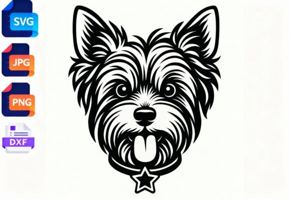 Yorkie Dog SVG Clipart Black and White