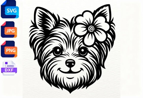 Yorkie Dog SVG Flower Head Cut File
